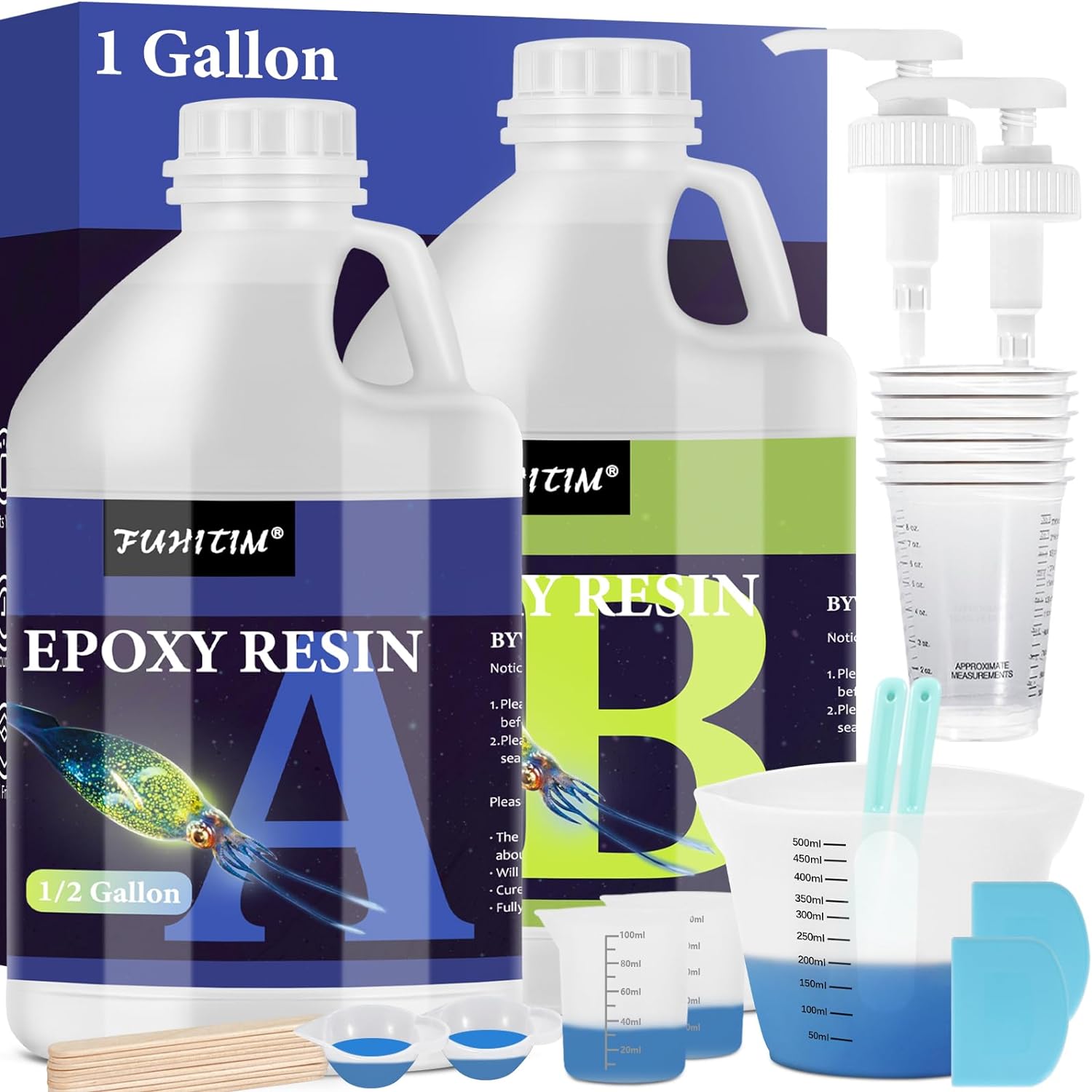 FUHITIM Epoxy Resin 1 Gallon - Crystal Clear Epoxy Resin Kit -  Self-Leveling, High-Glossy, No Yellowing, No Bubbles Casting Resin Perfect  for Crafts, Table Tops, DIY 1:1 Ratio